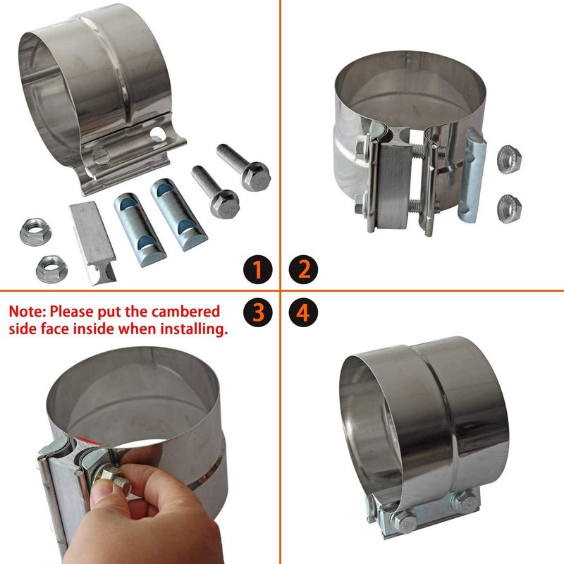 LEDAUT Exhaust Clamps Band Clamp 5 "" Lap Joint - Stainless Steel Lap Joint Exhaust Band Clamp With 1 Block 4Pcs For 5 "" Od To 5 "" Id Exhaust Pipe  Muffler  Elbow And Exhaust Tubing Connection(4 Pack) - Image 2